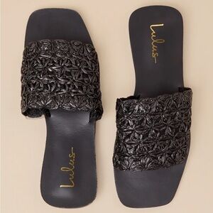 New with tags lulus syracuse black straw woven slide sandals